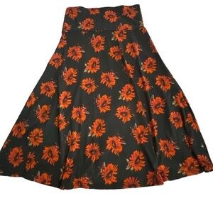 Lularoe Azure A-Line Gray Stripe Orange Red Flower Skirt Size XS EUC #6855